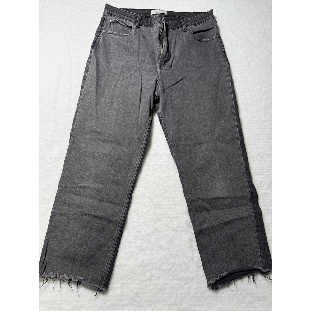 Abercrombie & Fitch High Rise Wide Straight Jeans Gray Raw Hem Womens 33 16